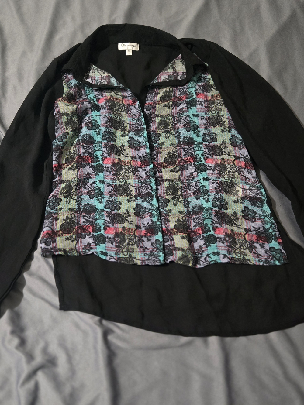 Olsenboye Women's Button Down Collared Blouse Top Shirt XS Sheer Floral Festival